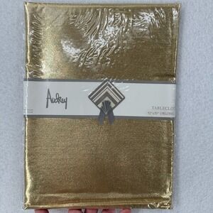 VTG Audey Gold Shimmery Tablecloth Thanksgiving Christmas‎  Oblong 70"X52" Nylon